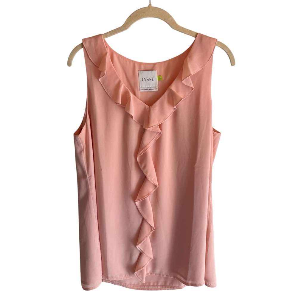 NWOT Lysse Women's Soft Pink Sleeveless Ruffle Blouse in Size M